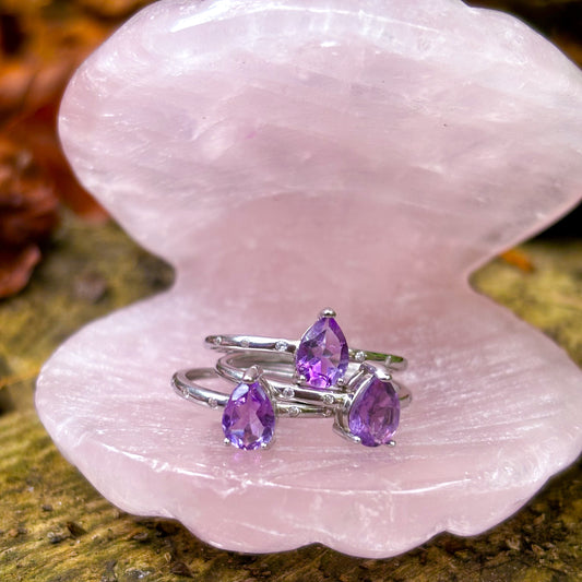 Amethyst Teardrop 925 Sterling Silver Ring